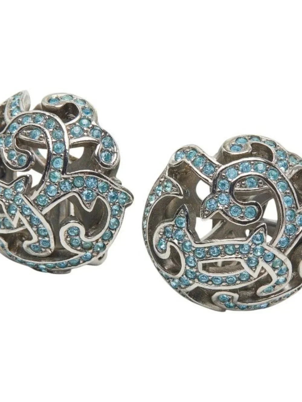 Dior Earrings Silver Blue Metal Rhinestone - Picture 1 of 5
